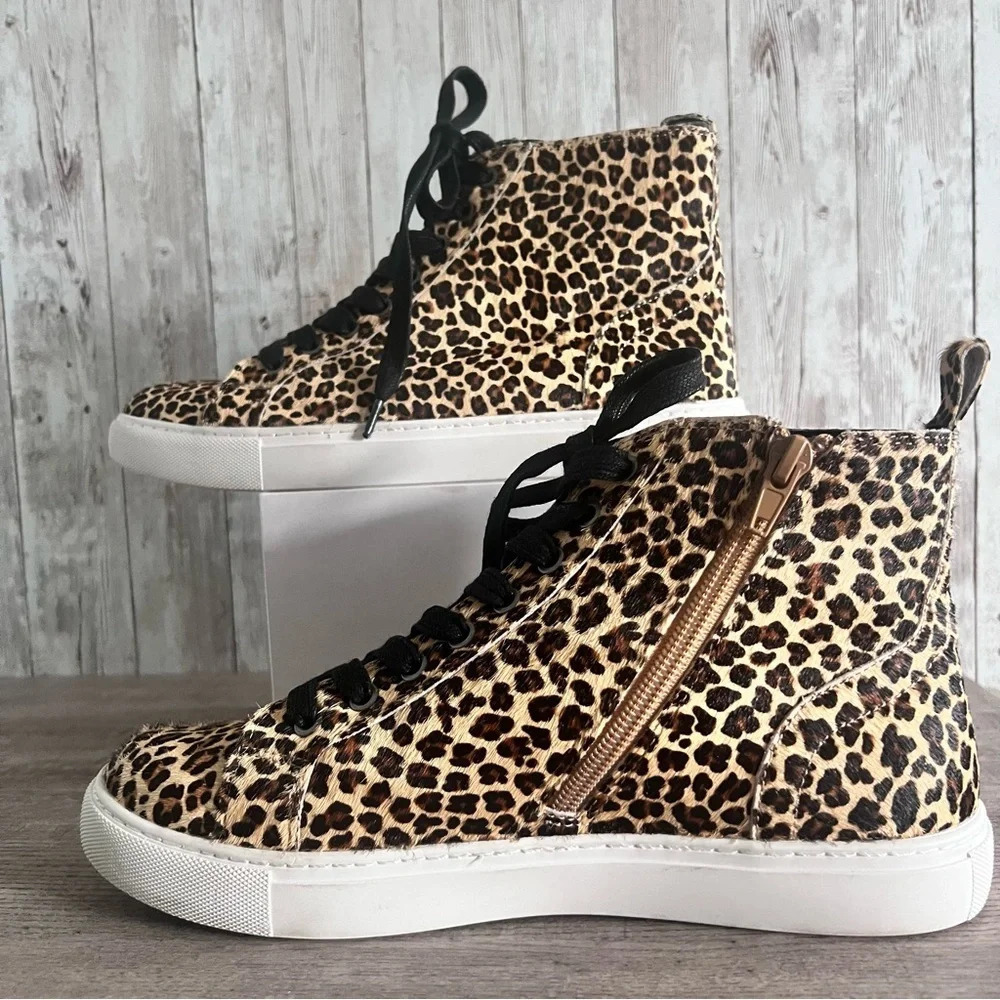 Leopard Print High-Top Sneakers with Side Zip